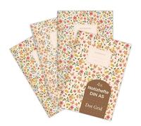 etmamu 1070 Lot de 4 cahiers A5 - Motif fleurs d'été - 32 feuilles - Grille de points