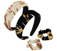 etoenbrc Lot de 2 bandeaux larges et chouchous en polyester pour femme, motif cerf Sika, plantes, serre-tête tendance, antidérapant, accessoires de cheveux pour filles et femmes