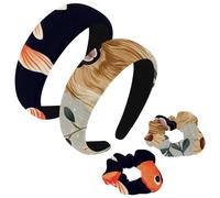 etoenbrc Lot de 2 bandeaux larges et chouchous en polyester pour femme, motif Golden Retriever, serre-tête tendance antidérapant pour filles et femmes, accessoires de cheveux