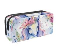 etoenbrc Trousse à crayons, licorne violette et fleurs avec fermeture éclair, trousse étanche pour fournitures de bureau, organisateur de papeterie pour adolescentes, filles, adultes, étudiants,