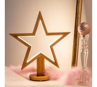 Étoile Avec Base H35CM DLW En Bois Naturel Clair, Lumière Intérieure Avec Stri