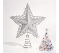 Étoile Cimier Sapin Noël Topper d'Arbre de Noël Décoration de Sapin，Argenté | Plastique léger, Design creux pour LED, 20x25cm (7,9x9,8po),Pour sapin intérieur, la Décoration de la Maison,Réutilisable