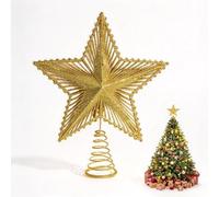 Étoile Cimier Sapin Noël Topper d'Arbre de Noël Décoration de Sapin，Doré | Plastique léger, Design creux pour LED, 20x25cm (7,9x9,8po),Pour sapin intérieur, la Décoration de la Maison,Réutilisable