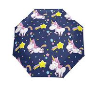 Étoile De Danse Licorne Bleue Parapluie Pliant Ouverture et Fermeture Automatique Protection UV Parapluies Pliant Coupe-Vent Ultra-léger pour Voyager Plage Femmes Enfants Fille
