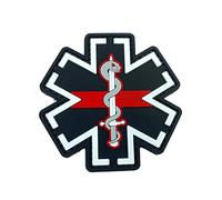 Étoile de la Vie Fine Ligne Bleue Rouge Medic Tactique PVC Moral équipe Cosplay Patch (Rouge)
