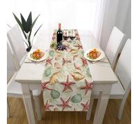 Étoile de Mer Coquillage Chemin de Table Decoration Mariage, Animaux Marins Aquarelle Lavable Décoration de Table Bapteme Mariage Intérieur Anniversaire Fête Décor 50 x 150 cm