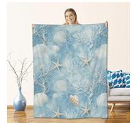 Étoile De Mer Océanique Corail Bleu Coquillage Vie Marine Tranquille Couverture Canape Moelleuse Couverture Flanelle Confortable Plaid pour Adultes Toutes Les Saisons Lit 100x125cm