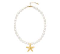 Étoile de mer pendentif perle collier ras du cou pour les femmes, délicat 14K plaqué or chaîne bijoux de plage, été océan inspiré collier réglable