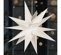 Étoile de Noël 3D BRUBAKER - 60 cm Étoile lumineuse - Fonctionne sur piles avec minuterie - Étoile LED pour décoration de fenêtre - Étoile en papier Noël, blanc