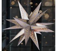 Étoile de Noël 3D BRUBAKER - 60 cm Étoile lumineuse - Fonctionne sur piles avec minuterie - Étoile LED pour décoration de fenêtre - Étoile en papier Noël, Argent