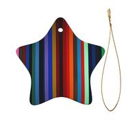 Étoile de Noël à suspendre pour sapin de Noël - Ornements personnalisés à rayures colorées en céramique à suspendre pour décoration de vacances, bal de mariage, fête de mariage