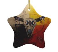 Étoile de Noël en céramique imprimée des deux côtés - Décoration festive à suspendre avec ficelle dorée