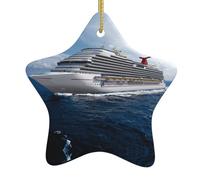 Étoile de Noël en céramique imprimée des deux côtés Motif bateau de croisière Décoration festive à suspendre avec ficelle dorée