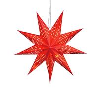 Étoile de Noël en papier à suspendre - Environ 45 cm de diamètre - Avec guirlande lumineuse à 10 LED - Fonctionne avec piles - Étoile en papier pliable - Idéale comme décoration de fenêtre (rouge)