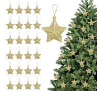 étoile de Noel Sapin, 24pcs étoile de Noël à Suspendre, Ornements d'arbre de Noël, Décoration de Noël à Suspendre, Adaptées pour Noël à Accrocher aux Arbres de Noël, Cheminées, Fenêtres(Or)