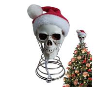 Étoile de Sapin,Crâne de Noël avec Chapeau du Père Noël - Tête de Squelette Accessoire de Fête Déco Gothique pour Intérieur Extérieur Jardin Maison Terrasse