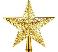 Étoile de sapin de Noël - 20 cm - Pointe de sapin de Noël scintillante en plastique - Légère et creuse - En forme d'étoile - Décoration de fête parfaite pour festival, fête, décoration de Noël (doré)