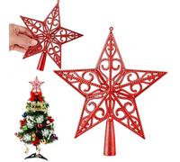 Étoile De Sapin De Noël Rouge - Cime de Sapin de Noël Traditionnelle en Plastique, Décoration Creuse 20cm, Stabilité Parfaite pour Une Touche Finale Magique aux Fêtes