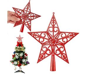 Étoile De Sapin De Noël Rouge - Cime de Sapin de Noël Traditionnelle en Plastique, Décoration Creuse 20cm, Stabilité Parfaite pour Une Touche Finale Magique aux Fêtes