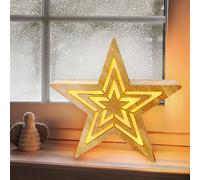 Étoile de Noël LED Décoration en bois X-Mas Lampe décorative de Noël, pile, minuterie, blanc chaud, LxH 24x23 cm