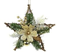 Étoile en rotin décorée avec Magnolia, véritables Pommes de pin, Baies, Boule de Noël, Branches décoratives, nœud à Suspendre, étoile de Noël, décoration de Porte, décoration Murale, étoile en Bois,