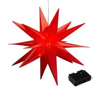 Étoile lumineuse 3D rouge en PVC à LED XL - À suspendre - Éclairée - Incl. 40 LED - Diamètre : 60 cm - Pour l'extérieur - IP44 (1 x Étoile lumineuse 3D XL rouge)