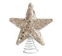 Étoile pour sommet de sapin de Noël, étoile à paillettes, convient pour décoration de sapin de Noël en intérieur (18 cm, champagne)
