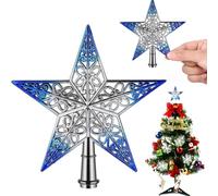 Étoile Sapin de Noel 20cm Bleu Argenté - Cimier de Sapin de Noël à Paillettes Scintillantes, Pointe de Sapin de noël Facile à Installer pour Une Décoration Festive Magique