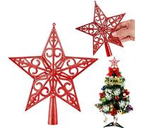 Étoile Sapin de Noël 20cm Rouge Scintillant | Finition Laser Anti-Paillettes, Design 3D Creux & Léger | Le Cimier de Sapin de Noël Parfait pour Une Ambiance Festive Magique