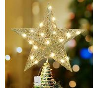 Etoile Sapin de Noel, 20x25 cm Pointes de Sapin, Cimier Or de Sapin de Noël Lumineuse, Noël Arbre Topper, Décoration de Noel Pentagramme avec Paillettes Christmas Tree Topper pour Interieur Exterieur