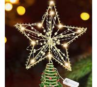 Etoile Sapin de Noel, 30 x 24 cm Pointes de Sapin, LED Cimier de Sapin de Noël, Or Lumineuse Noël Arbre Topper, Décoration de Noel Pentagramme Christmas Tree Topper pour Décorations Interieur