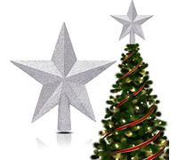 Etoile Sapin de Noel Argent (20cm) - Pointe Etoile Sapin de Noel Pailletée et Incassable - Grande Étoile de Noel pour Sapin Légère (20g), Cimier Brillant et Classique pour Décoration Festive