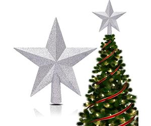 Etoile Sapin de Noel Argent (20cm) - Pointe Etoile Sapin de Noel Pailletée et Incassable - Grande Étoile de Noel pour Sapin Légère (20g), Cimier Brillant et Classique pour Décoration Festive