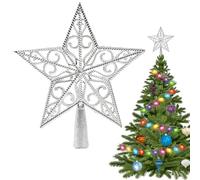 Étoile Sapin de Noël Argenté 20cm - Pointe de Sapin de Noël avec Finition Laser sans Paillettes | Design Creux Vintage et Ultra-Léger pour Une Décoration Festive Parfaite