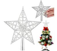 Etoile Sapin de Noel Argenté, Pointes de Sapin de Noël de 20cm au Design Vintage Creux | Cimier de Sapins de Noëls Léger pour Une Décoration Classique, pour Sommet de Sapin de Noël Facile à Installer