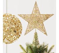 Etoile Sapin de Noel Or,Etoile Sapin de Noel Lumineuse,Cimier de Sapin de Noël en Fer pour Décorations de Sapin de Noël,Pointes de Sapin Scintillant pour Toute Décoration de Fête-20 x 25 x 5 cm