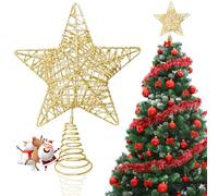 Etoile Sapin de Noel Or, Forme de Pentagramme Étoile Sapin Noel Topper Pointe d'arbre, Paillettes Métal Cimier de Sapin de Noël Doré pour Décoration de Fête la Maison, 18 cm x 23 cm