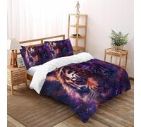 Étoilé Sky Tigre Parure De Lit Art Housse De Couette 3 Pièces Décor De Chambre en Microfibre pour Enfants avec 1 Taie d'oreiller King(220x240cm)