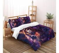 Étoilé Sky Tigre Parure De Lit Art Housse De Couette 3 Pièces Décor De Chambre Microfibre Couple avec 1 Taie d'oreiller Super King(260x220cm)