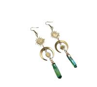 Étoile soleil lune vert quartz boucles d'oreilles, cuivre mystérieux vent boucles d'oreilles, bohème guéri, amoureux de la spiritualité, vacances Beat, Festival de musique avec vintage vent