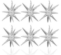 Étoiles 4D 6 Pièces Star Balloons, 22 Pouces Aluminium Étoile, Ballon Explosion pour Fête d'Anniversaire, Mariage, Remise de Diplôme - Argent