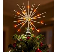 Étoiles de cime de sapin de Noël avec 20 LED - Cime de sapin de Noël étoile - Décoration de sapin de Noël - Rayons d'étoiles - Cluster - Étoile de sapin de Noël - Cime de sapin de Noël (Doré)