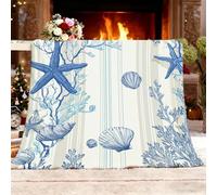 éToiles de Mer Coquillages Conques Coraux Couverture Double Face Douillette Extra épaisse et Chaude en Sherpa, Bande Couverture Polaire Super Douce pour Canapé ou Salon, 100x130 cm 1 Personnes