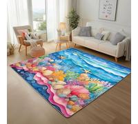 Étoiles de Mer et Coquillages Peints Tapis Antidérapant 150x210cm - Vie Marine Corallienne Imprimé Ne perd Pas Ses Poils - Tapis Lavable pour Salon, Chambre à Coucher, Salle à Manger, Descente de Lit