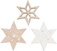Étoiles en bois Streudeko Noël Blanc Nature Décoration de table 72 pcs