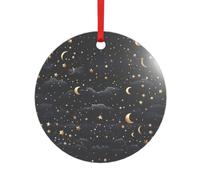 Étoiles et lune sur fond sombre - Décoration de Noël ronde en acrylique à suspendre pour décoration de la maison - Pendentifs en acrylique avec corde rouge - Décorations de sapin de Noël pour fête de