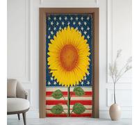 Étoiles et Rayures USA Effet 3D Sticker Porte, Fleur Soleil Papier Autocollant Porte Mural Décoration, Patriotique Stickers Muraux Amovible PVC 95x215 cm