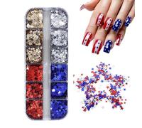 Étoiles pailletées - 12 Compartiments 4 Couleurs Sequins Patriotiques,Breloques Étoile Pour Ongles,Pour Art Maquillage Beauté Cosmétiques Salon Maison Fête Célébration Vacances Nouvel An