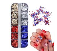 Étoiles pour ongles - 12 compartiments 4 couleurs breloques patriotiques - Charmes À Ongles Pailletés,Pour Art Maquillage Beauté Cosmétiques Salon Maison Fête Célébration Vacances Nouvel An