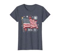 Étoiles, Rayures et cierges Magiques T-Shirt, Femme, Bleu Chiné, M